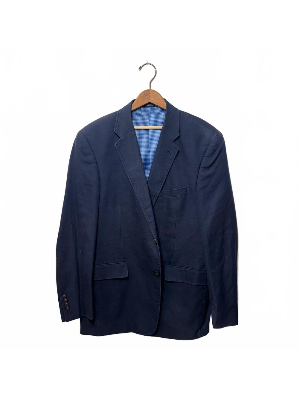 Saddlebred Navy Cotton Two Button Blazer Gingham Lining 44R